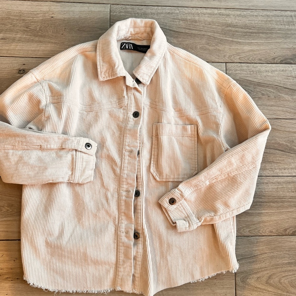 Zara Light Tan Corduroy Utility Jacket